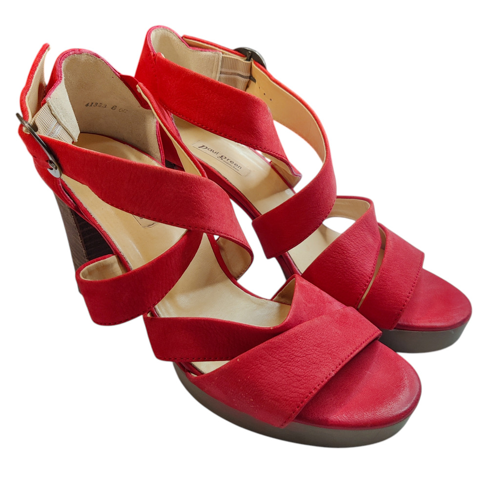 Paul Green Red Strappy Leather High-Heel Sandals